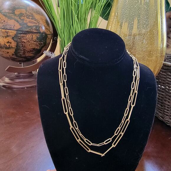 20 Inch Vintage Gold Paperclip Chain Necklace with Layered Link Statement Style - Picture 6 of 10